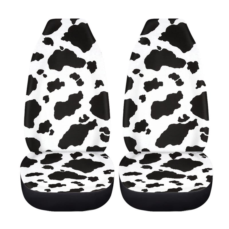 Dreaweet Stylish Cow Print Auto Seat Covers Black&White Front Seat Protector Fit for Most Cars, Sedan, SUV, Van 2 Pcs - Image 2
